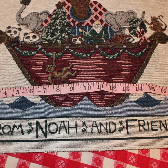 Tapestry Fabric Panel Merry Christmas From Noah & Friends 17.75" Sq Noahs Ark - Picture 9 of 12